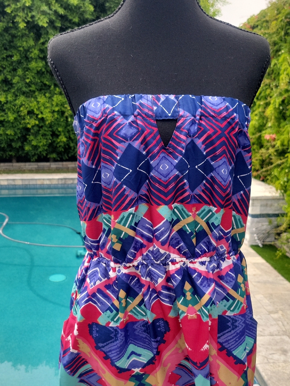 Strapless Colorful Tribal Patterened Maxi Dress XL - Picture 11 of 12